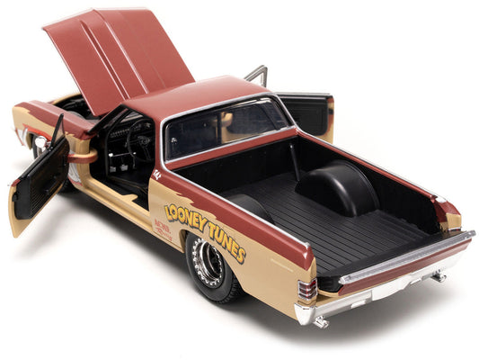 1967 Chevrolet El Camino Brown and Beige with Graphics and Tasmanian Devil (Taz) Diecast Figure "Looney Tunes" "Hollywood Rides" Series 1/24 Diecast Model Car by Jada Jada