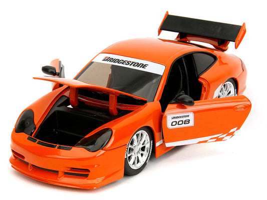 Porsche 911 GT3 RS (996) #008 "Bridgestone" Orange Metallic with White Graphics "Hyper-Spec" Series 1/24 Diecast Model Car by Jada Jada