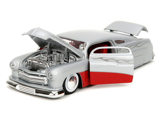 1951 Mercury Silver Metallic and Red with Flame Graphics and Red Interior "Bigtime Muscle" Series 1/24 Diecast Model Car by Jada Jada