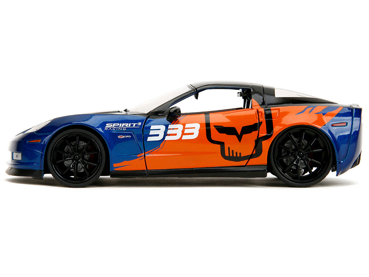 2006 Chevrolet Corvette Z06 #333 "Spirit Racing" Blue Metallic and Orange with Black Hood and Top "Bigtime Muscle" Series 1/24 Diecast Model Car by Jada Jada
