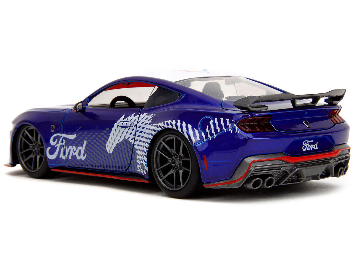 2024 Ford Mustang Dark Horse Candy Blue with White Top and "Mustang Horse Graphics" "Bigtime Muscle" Series 1/24 Diecast Model Car by Jada Jada