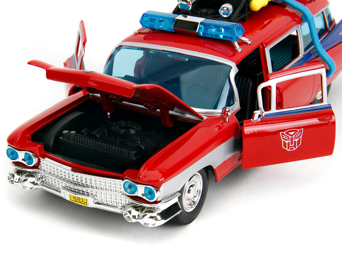1959 Cadillac Ambulance Ecto-1 Red "Transformers" TV Series - "Ghostbusters" (1984) Movie Crossover "Hollywood Rides" Series 1/24 Diecast Model Car by Jada Jada
