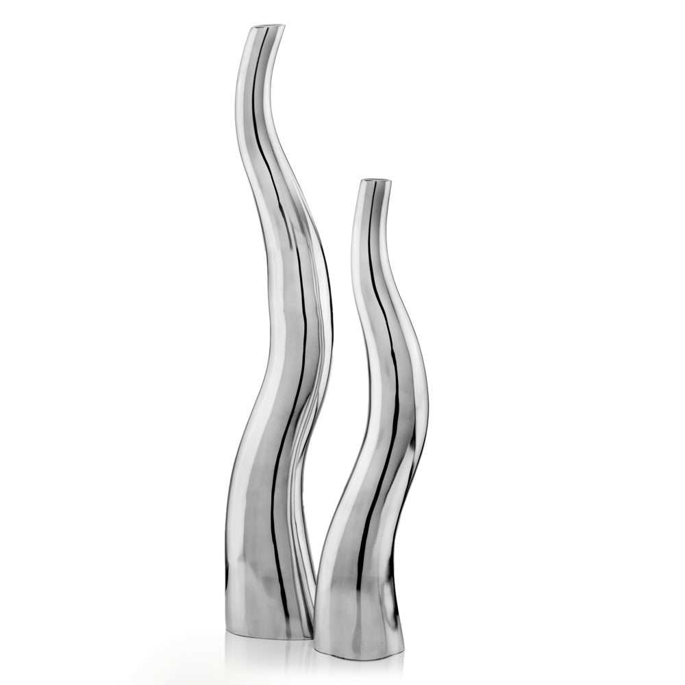 Set of Two Silver Aluminum Squiggly Table Vases W2B
