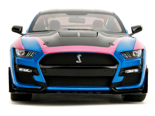 Ford Mustang Shelby GT500 Blue Metallic with Pink Stripes and Black Hood and Top "Pink Slips" Series 1/18 Diecast Model Car by Jada Jada