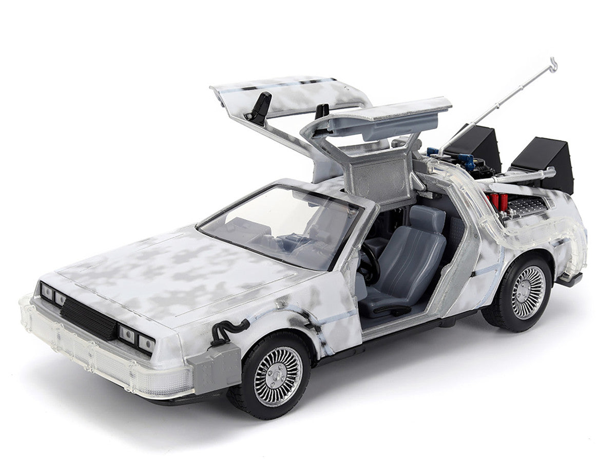 DMC DeLorean Time Machine Brushed Metal (Frost Version) with Lights "Back to the Future" (1985) Movie "Hollywood Rides" Series 1/24 Diecast Model Car by Jada Jada