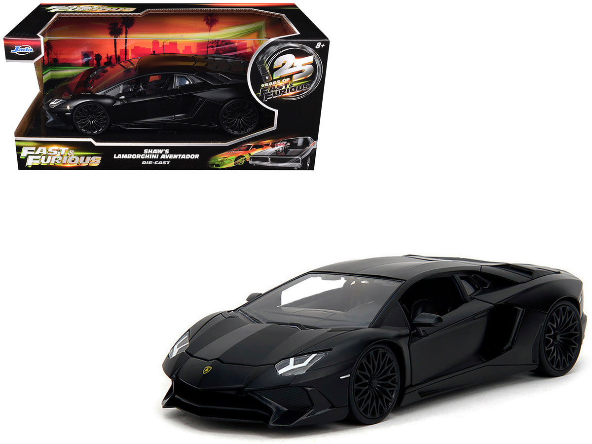 Shaw's Lamborghini Aventador Matt Black "Furious 7" (2015) Movie "Fast & Furious" Series 1/24 Diecast Car Model by Jada-4