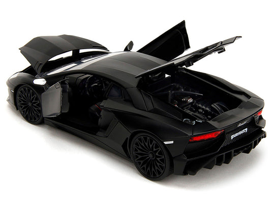 Shaw's Lamborghini Aventador Matt Black "Furious 7" (2015) Movie "Fast & Furious" Series 1/24 Diecast Car Model by Jada-1