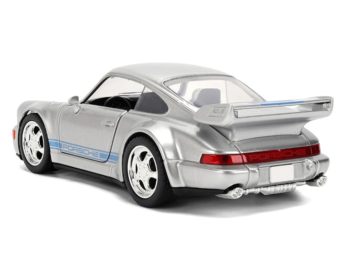 Porsche 911 Carrera RS 3.8 "Mirage" Silver Metallic with Blue Stripes "Transformers: Rise of the Beasts" (2023) Movie "Hollywood Rides" 1/32 Diecast Model Car by Jada Jada