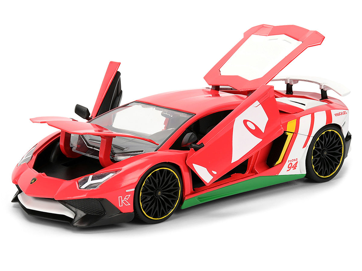 Lamborghini Aventador SV Red with Graphics and Knuckles Diecast Figure "Sonic The Hedgehog" Franchise "Hollywood Rides" Series 1/24 Diecast Model by Jada Jada