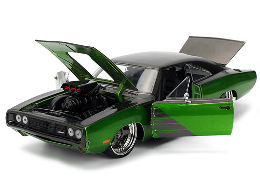 1970 Dodge Charger R/T Dark Gray Metallic and Green Metallic with Dark Gray Stripes "Bigtime Muscle" Series 1/24 Diecast Model Car by Jada