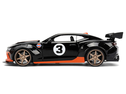 2016 Chevrolet Camaro #3 "Gulf Oil" Black with Orange Stripe "Wide Body" Series 1/24 Diecast Model Car by Jada Jada