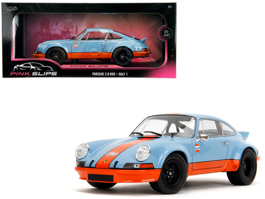 Porsche 911 RSR "Gulf Oil" Light Blue with Orange Stripes "Pink Slips" Series 1/18 Diecast Model Car by Jada Jada