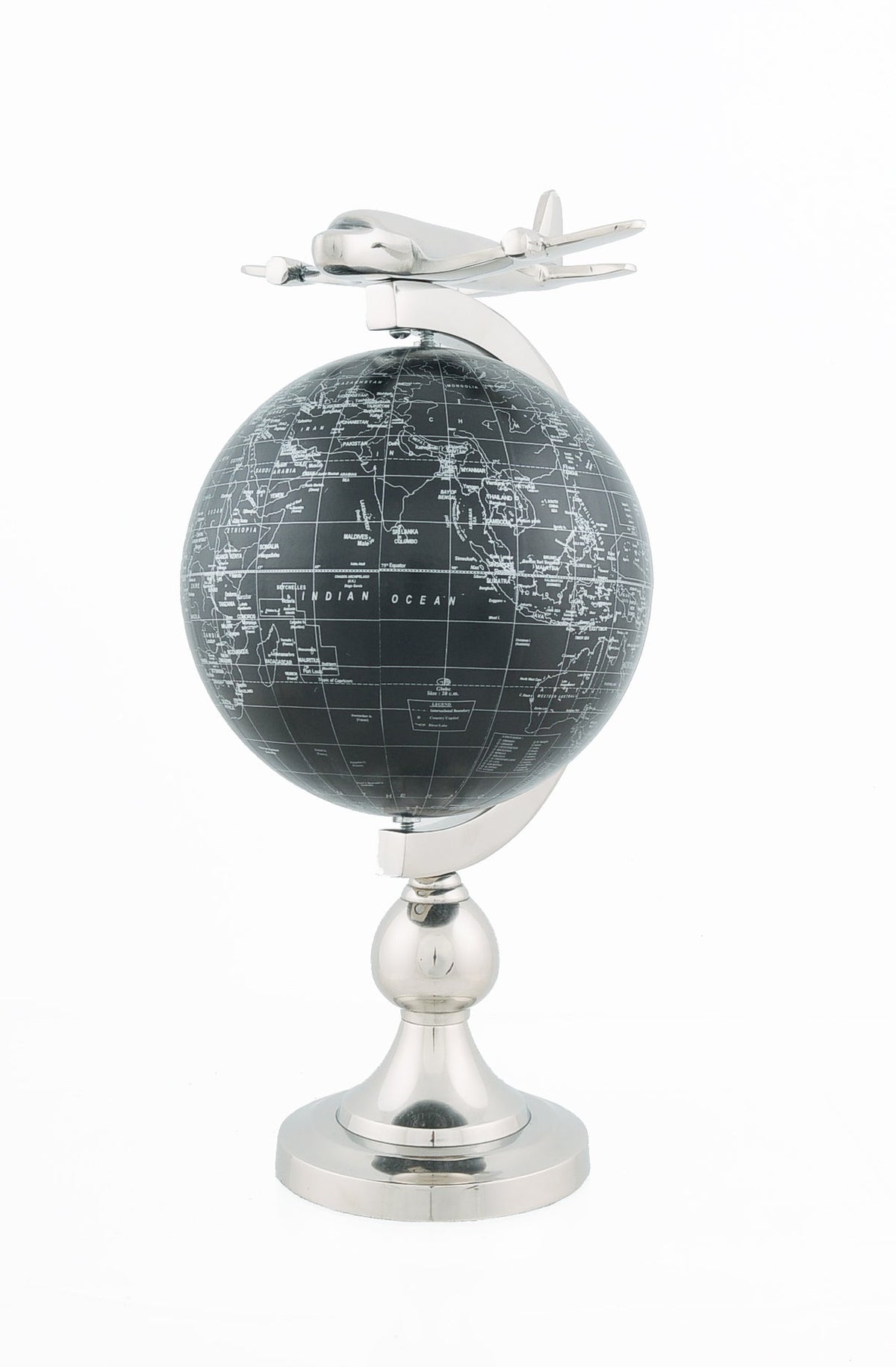 10" X 8.5" X 18" Airplane On Globe With Brass Stand W2B