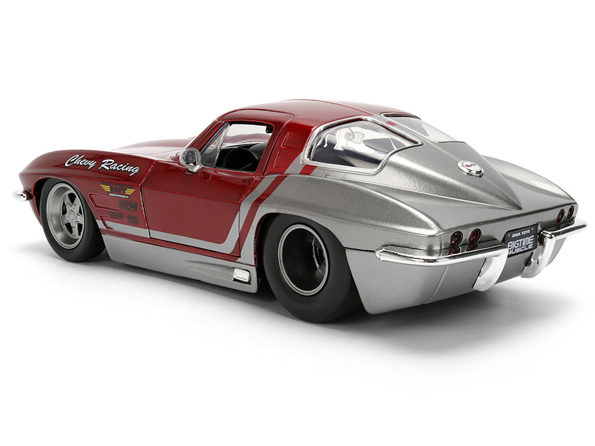 1963 Chevrolet Corvette Stingray "Chevy Racing" Red Metallic and Gray "Bigtime Muscle" Series 1/24 Diecast Model Car by Jada Jada