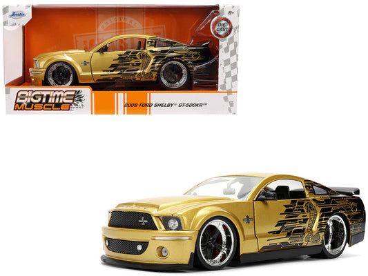 2008 Ford Shelby Mustang GT-500KR Gold Metallic and Black with Graphics "Bigtime Muscle" Series 1/24 Diecast Model Car by Jada Jada