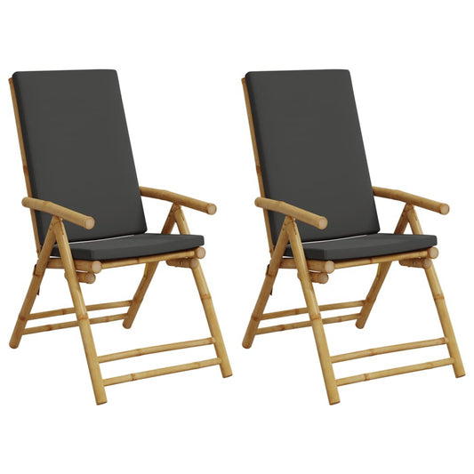 Folding Patio Reclining Chairs 2 pcs with Cushions Bamboo W2B