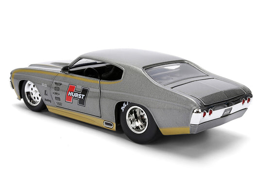 1971 Chevrolet Chevelle SS "Hurst" Gray Metallic with Gold Stripes "Bigtime Muscle" Series 1/24 Diecast Model Car by Jada Jada