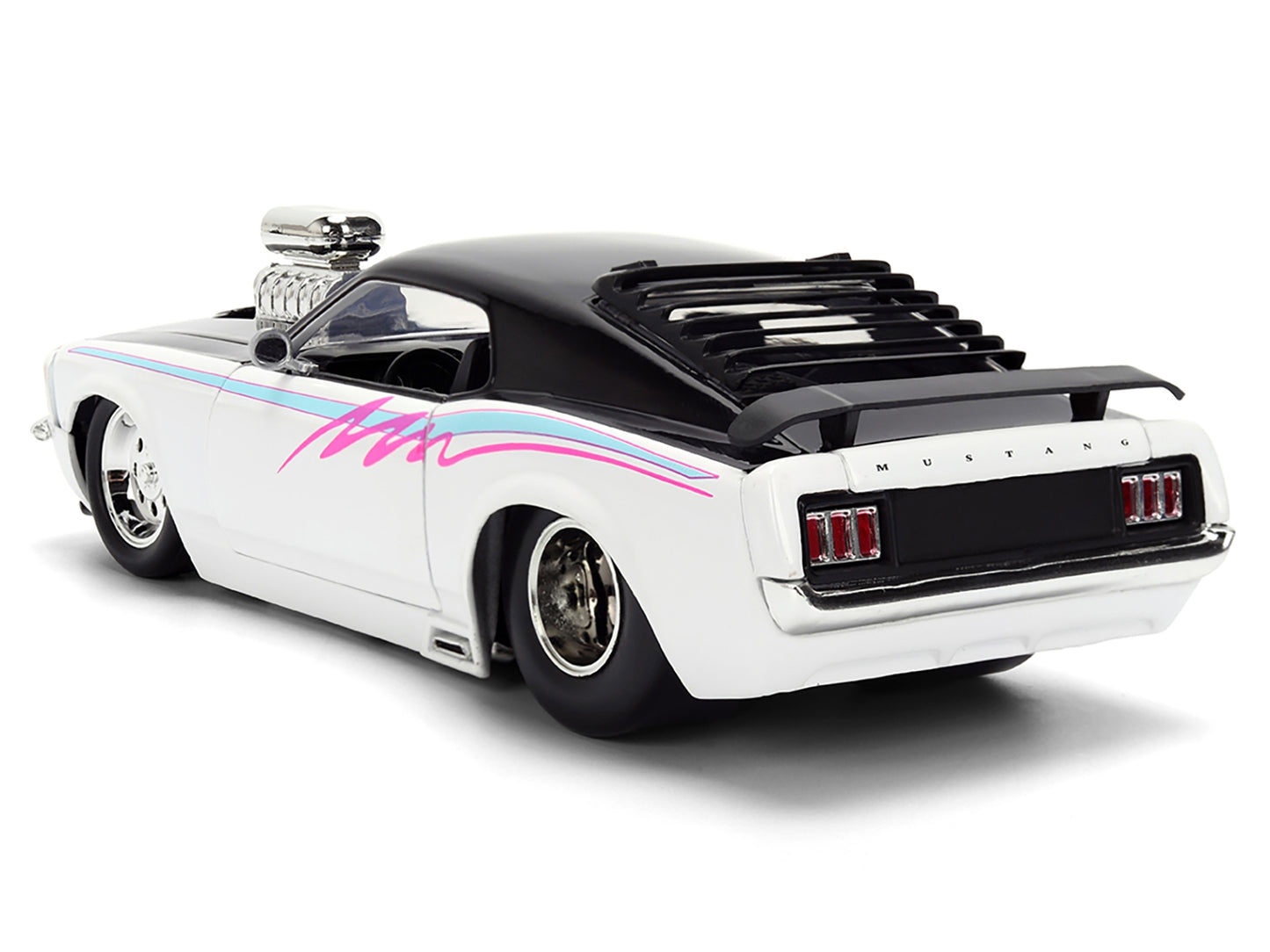 1970 Ford Mustang Boss 429 Black and White with Graphics "Bigtime Muscle" Series 1/24 Diecast Model Car by Jada