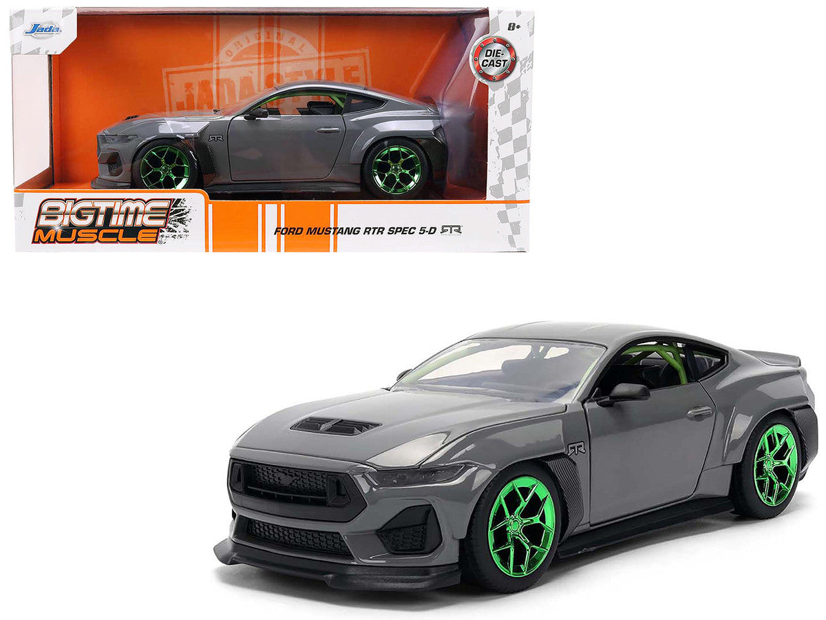 2024 Ford Mustang RTR Gray with Green Wheels "Bigtime Muscle" Series 1/24 Diecast Model Car by Jada Jada