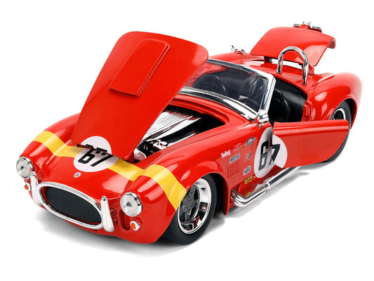 1965 Shelby Cobra 427 S/C #67 Red with Yellow Stripe "Bigtime Muscle" Series 1/24 Diecast Model Car by Jada-1