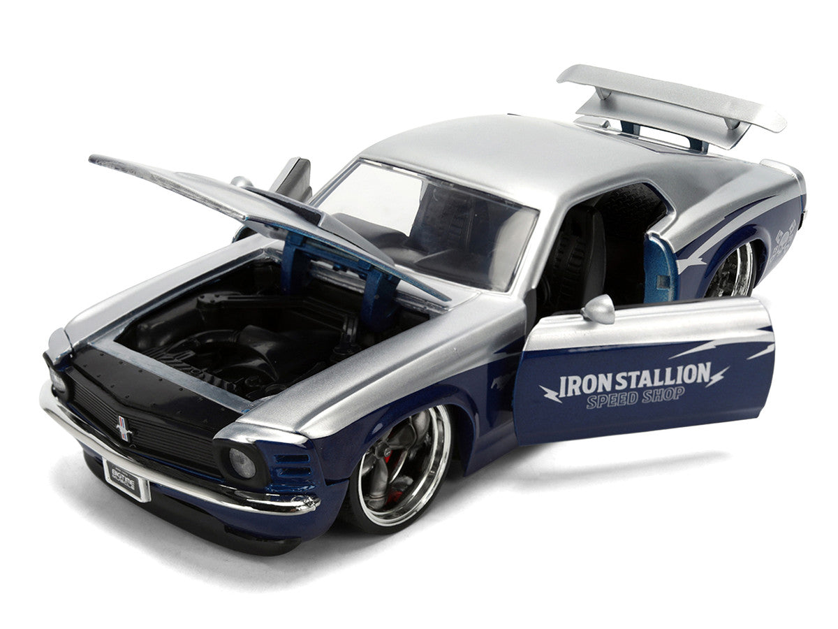 1970 Ford Mustang Boss 429 "Iron Stallion Speed Shop" Silver and Dark Blue Metallic "Bigtime Muscle" Series 1/24 Diecast Model Car by Jada Jada
