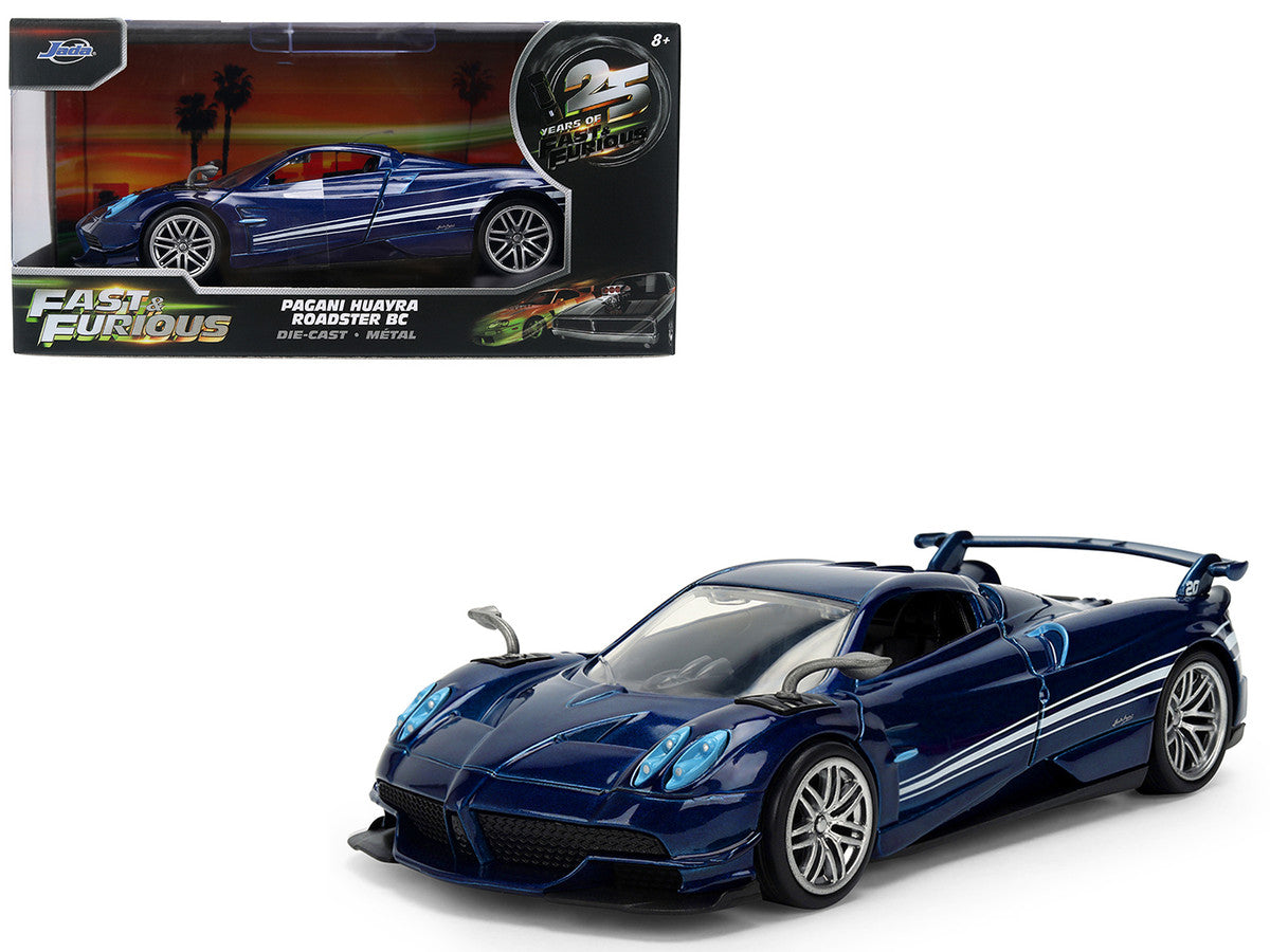 Pagani Huayra Roadster BC Blue Metallic with White Stripes "Fast X" (2023) Movie "Fast & Furious 25th Anniversary" Series 1/32 Diecast Model Car by Jada Jada