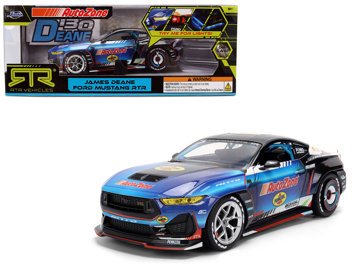 Ford Mustang RTR #130 James Deane "AutoZone" "Formula Drift PRO Championship" (2025) with Lights "RTR Vehicles" Series 1/24 Diecast Model Car by Jada Jada