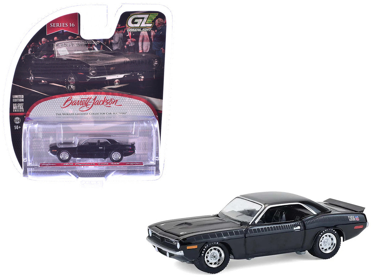 1970 Plymouth 'Cuda AAR Black with Gray Stripes "Barrett-Jackson" Series 16 1/64 Diecast Model Car by Greenlight Greenlight
