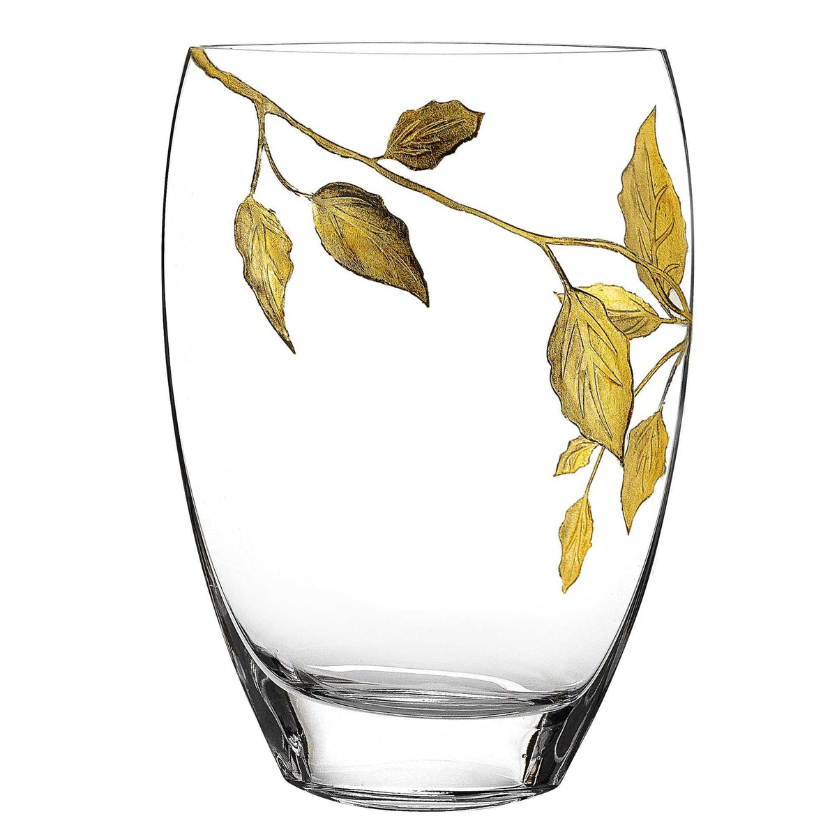 12 Mouth Blown Hand Decorated With Gold Leaves Vase W2B