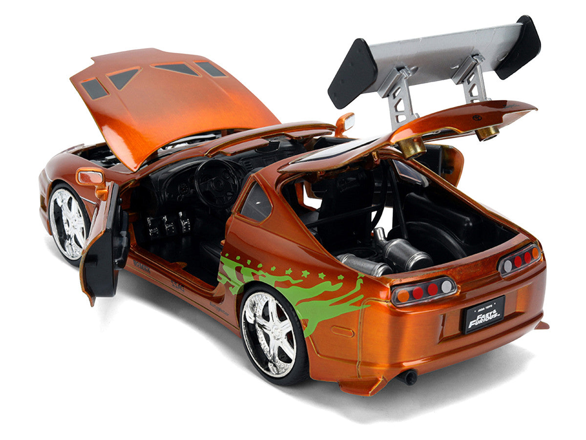 Brian's Toyota Supra Orange Color Brush Finish 25 Years of Fast & Furious Anniversary "The Fast and the Furious" (2001) Movie "Fast & Furious" Series 1/24 Diecast Model Car by Jada Jada