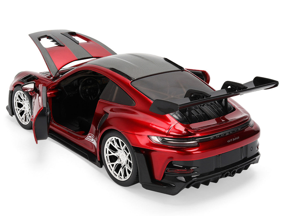 Porsche 911 (992) GT3 RS Red Chrome with Carbon Top and Hood Stripes "Hyper-Spec" Series 1/24 Diecast Model Car by Jada Jada