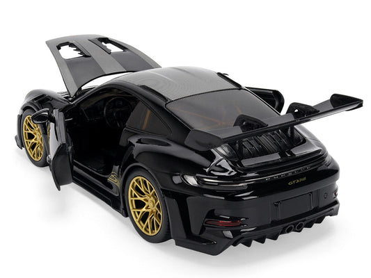 Porsche 911 (992) GT3 RS Black with Carbon Top and Hood Stripes and Gold Wheels "Hyper-Spec" 1/24 Diecast Model Car by Jada Jada