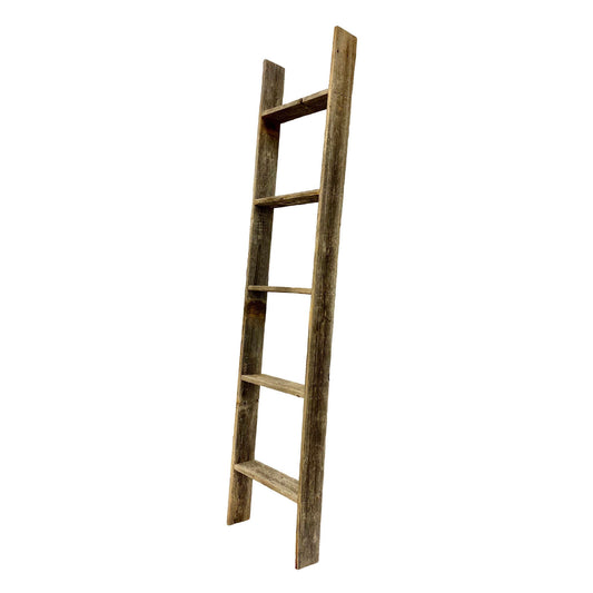 4 Step Rustic Weathered Grey Wood Ladder Shelf W2B