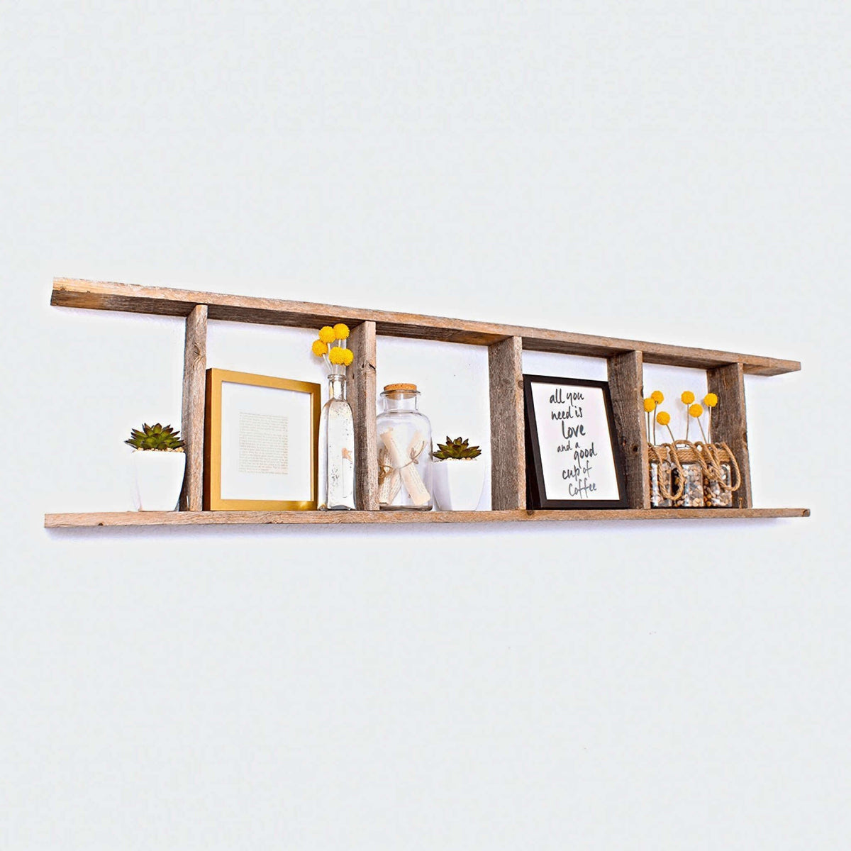 4 Step Rustic Weathered Grey Wood Ladder Shelf W2B