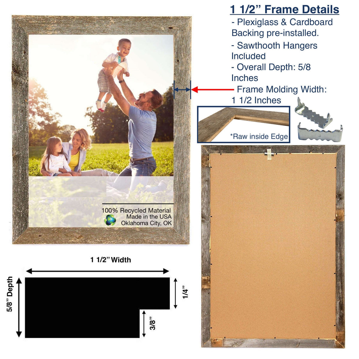 18X24 Rustic Smoky Black Picture Frame With Plexiglass Holder W2B