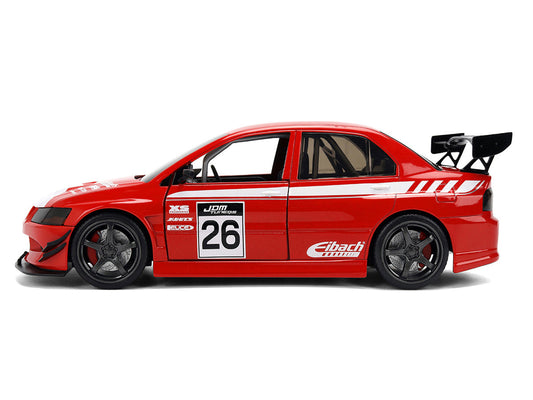 2006 Mitsubishi Lancer Evolution IX RHD (Right Hand Drive) #26 Red with White Graphics "JDM Tuners" Series 1/24 Diecast Model Car by Jada Jada