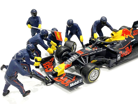 Formula One F1 Pit Crew 7 Figurine Set Team Blue for 1/43 Scale Models by American Diorama American Diorama