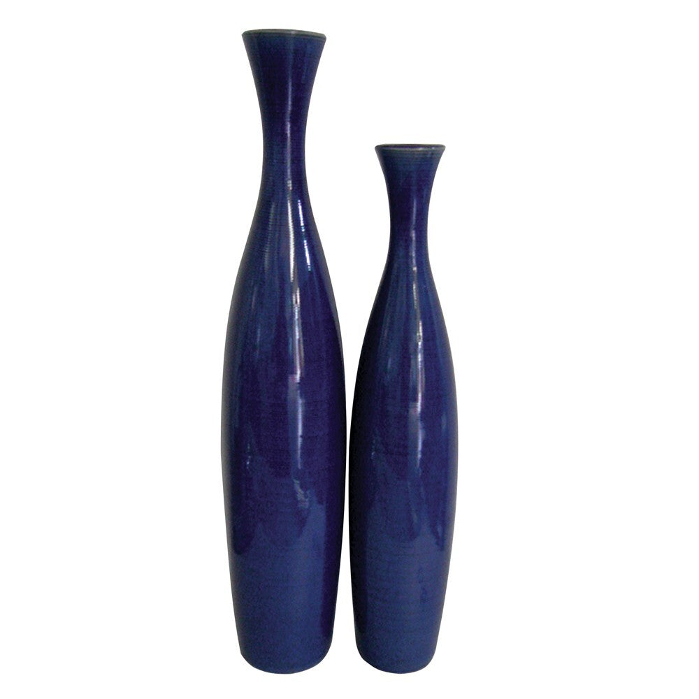 Set Of 2 Deep Indigo Blue Ceramic Tall Thin Vases W2B