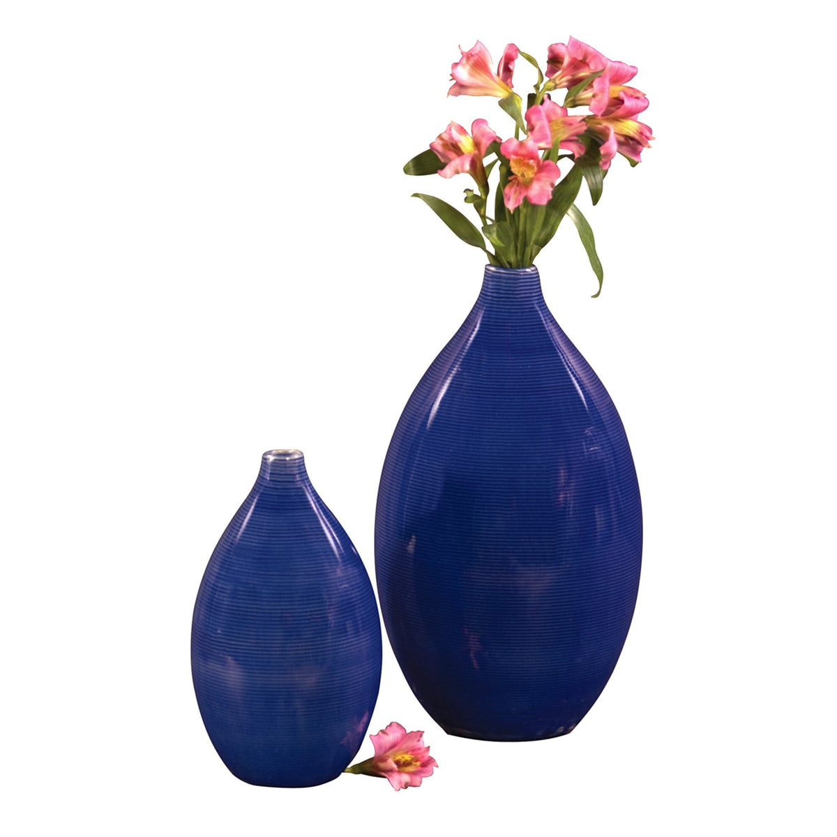 Set Of 2 Deep Indigo Blue Ceramic Bulb Vases W2B