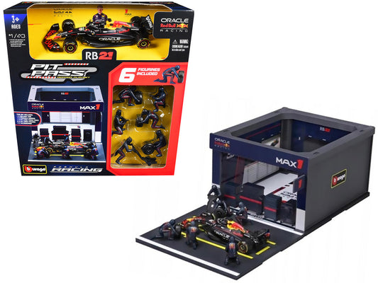 Red Bull Racing Pit Pass Diorama Set with RB21 #1 Max Verstappen "Formula One F1 World Championship" (2025) "Formula Racing" Series 1/43 Diecast Model by Bburago Bburago