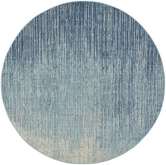 8' Blue and Ivory Abstract Power Loom Round Rug