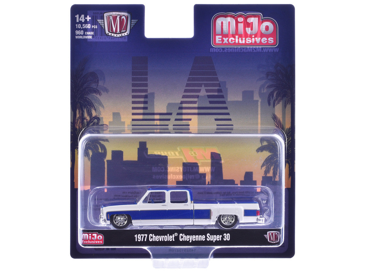 1977 Chevrolet Cheyenne Super 30 Pickup Truck White and Blue "LA" Limited Edition to 10560 pieces Worldwide 1/64 Diecast Model Car by M2 Machines-2