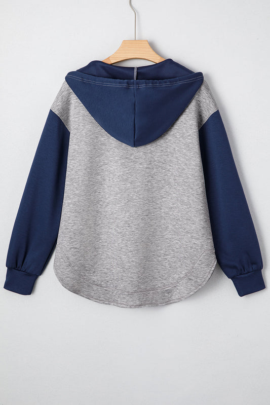 Zariyah Block Patchwork Drawstring Hoodie-1