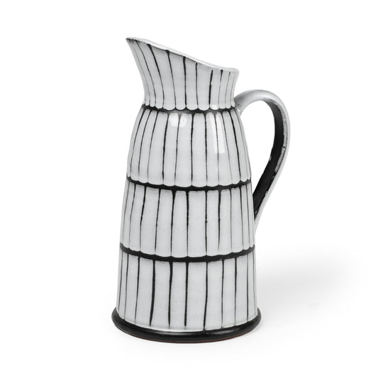 13" White And Black Artisan Glaze Ceramic Pitcher W2B