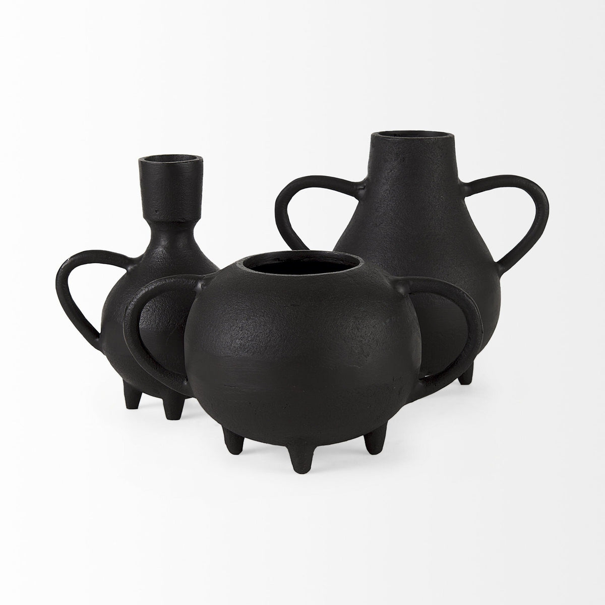 Black Matte Metal Two Handle Vase W2B