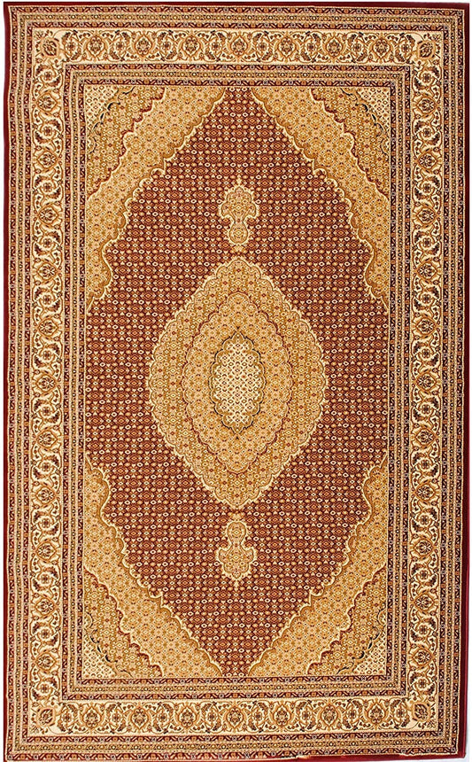 4' X 6' Red and Beige Oriental Power Loom Area Rug W2B