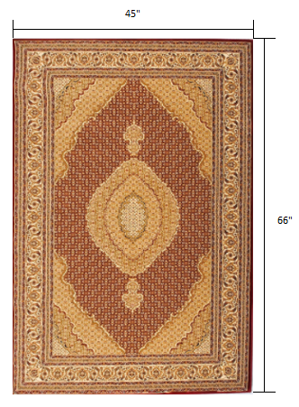 4' X 6' Red and Beige Oriental Power Loom Area Rug W2B