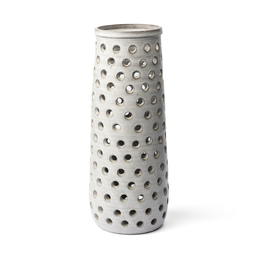 19" Organic White Glaze Pierced Dot Ceramic Vase W2B