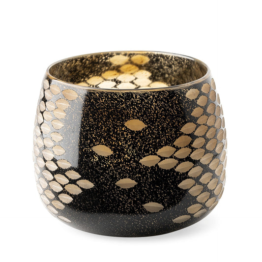 6" Black and Gold Artisan Bubble Glass Vase W2B