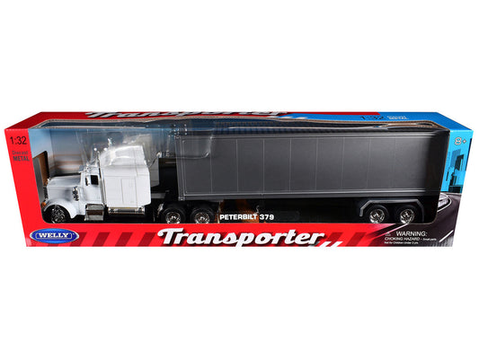 Peterbilt 379 Truck White with Silver Container "Transporter" Series 1/32 Diecast Model by Welly Welly